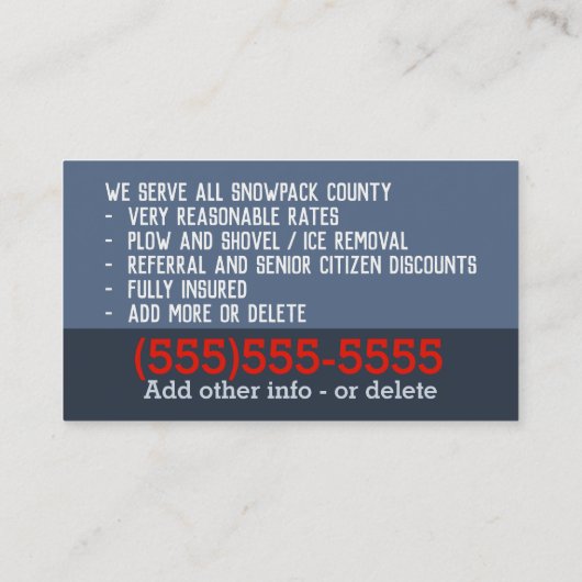 Sneeuwploegen Adverteren.Sneeuwverwijderingsbedrij Visitekaartje (Achterkant)