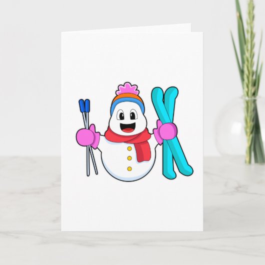 Sneeuwpop als skiër met skis kaart (Voorkant)