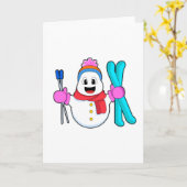 Sneeuwpop als skiër met skis kaart (Gele Bloem)