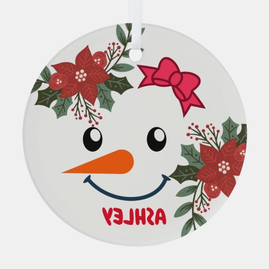  sneeuwpop bloemenkerst glas ornament (Achterkant)