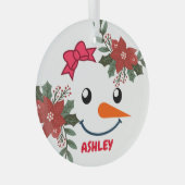  sneeuwpop bloemenkerst glas ornament (Voorkant Rechts)