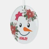  sneeuwpop bloemenkerst glas ornament (Voorkant links)