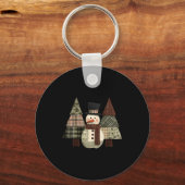 Sneeuwpop Bomen Patchwork Geruite Bomen Rustieke K Sleutelhanger (Voorkant)