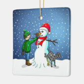 Sneeuwpop Bouwen Keramisch Ornament (Links)