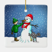 Sneeuwpop Bouwen Keramisch Ornament (Achterkant)