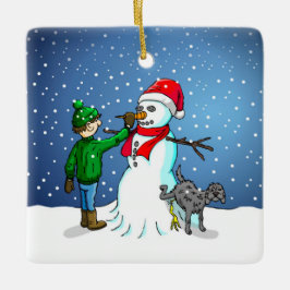 Sneeuwpop Bouwen Keramisch Ornament