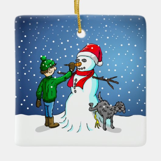 Sneeuwpop Bouwen Keramisch Ornament (Voorkant)