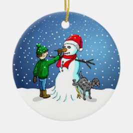 Sneeuwpop Bouwen Keramisch Ornament