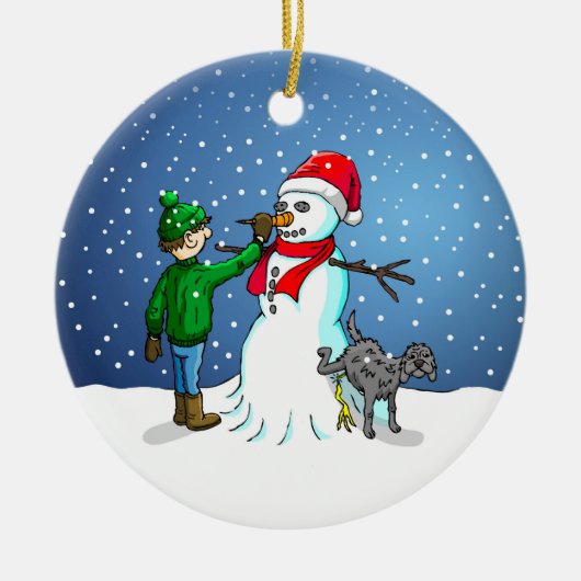 Sneeuwpop Bouwen Keramisch Ornament (Voorkant)