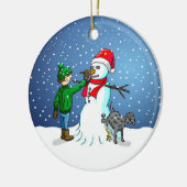 Sneeuwpop Bouwen Keramisch Ornament (Links)