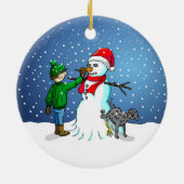 Sneeuwpop Bouwen Keramisch Ornament (Achterkant)