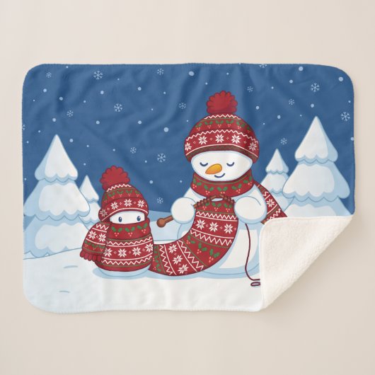 Sneeuwpop Breiend Kerstsjaal Sherpa Deken (Voorkant (horizontaal))