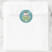 Sneeuwpop Bruin & Turquoise Kerstfeest Sticker (Tas)
