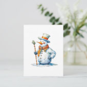 Sneeuwpop D - Waterverf Feestdagenkaart (Staand voorkant)