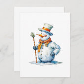 Sneeuwpop D - Waterverf Feestdagenkaart (Voorkant / Achterkant)