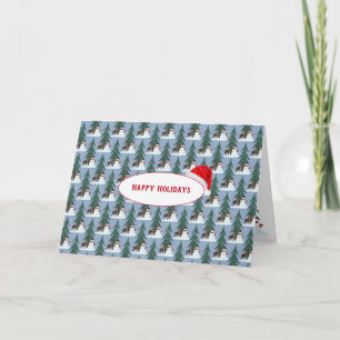 sneeuwpop en hert in sneeuwvlokken op blauw feestdagen kaart