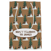 sneeuwpop en herten in sneeuw medium cadeauzakje (Voorkant)