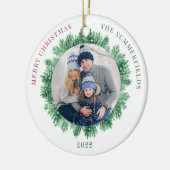 Sneeuwpop en kerstfeestdag met familiefoto keramisch ornament (Links)