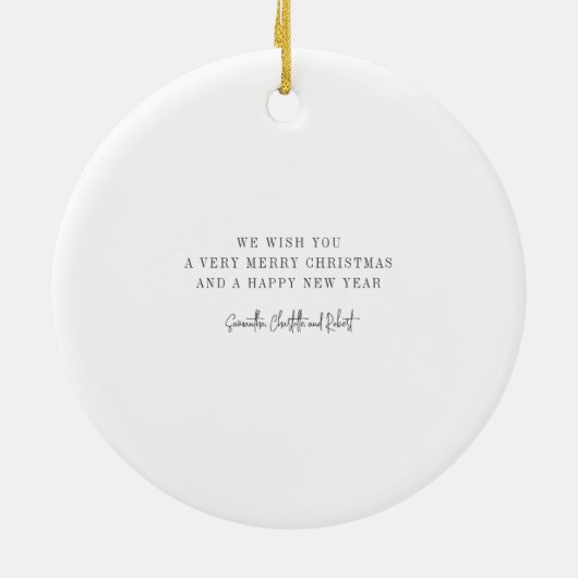 Sneeuwpop en kerstfeestdag met familiefoto keramisch ornament (Achterkant)