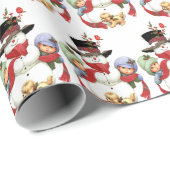 sneeuwpop en kinder partij cadeaupapier (Rol Hoek)