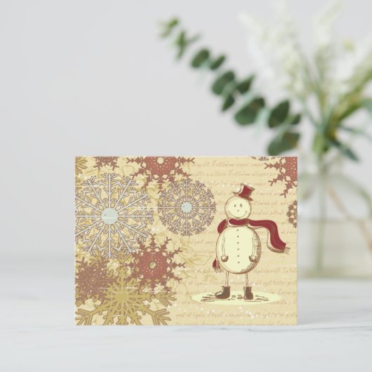  sneeuwpop en sneeuwvlokken feestdagenkaart (Staand voorkant)