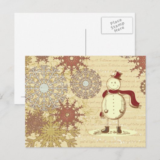  sneeuwpop en sneeuwvlokken feestdagenkaart (Voorkant / Achterkant)