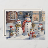  sneeuwpop familie vrolijk kerstfeest feestdagenkaart (Voorkant / Achterkant)