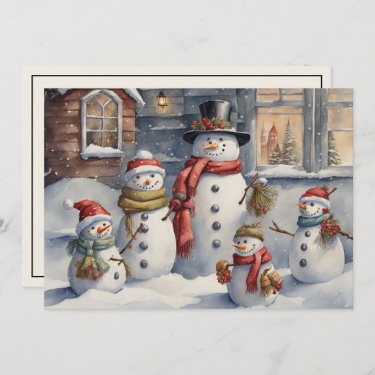  sneeuwpop familie vrolijk kerstfeest feestdagenkaart (Voorkant / Achterkant)