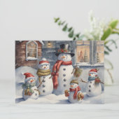  sneeuwpop familie vrolijk kerstfeest feestdagenkaart (Staand voorkant)