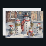sneeuwpop familie vrolijk kerstfeest feestdagenkaart<br><div class="desc">Vintage kerstvakantie wenskaart met een schilderij van een familie van sneeuwpoppen. Gepersonaliseerd op de achterkant met uw bericht en naam. Neem contact met mij op voor hulp bij uw maatwerk of om extra matching of coördinatie van Zazzle producten aan te vragen.</div>