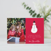 Sneeuwpop Foto Kinderen Kerstmis Bedankkaart (Staand voorkant)