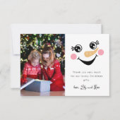Sneeuwpop gezichts foto kinderen Kerstmis Bedankkaart (Voorkant)