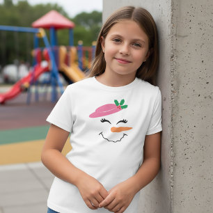 Sneeuwpop glimlachend gezicht met roze hoed 2T-shi T-shirt