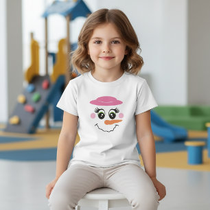 Sneeuwpop glimlachend gezicht met roze hoed T-shir T-shirt