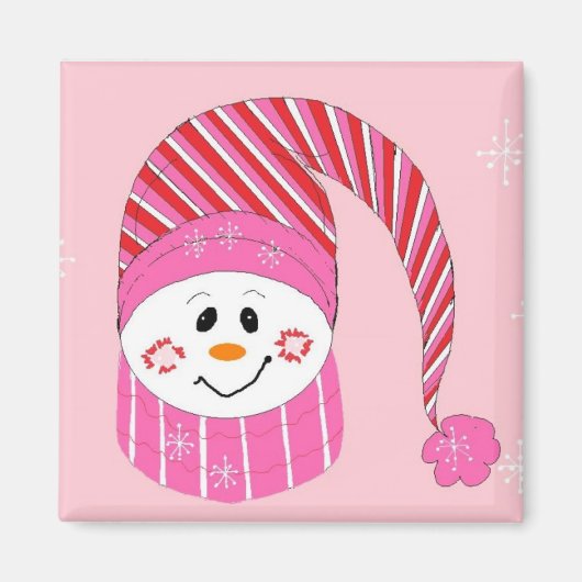 Sneeuwpop in Roze Magneet (Voorkant)