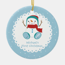 Sneeuwpop Jongen Persoonlijke Baby Eerste Kerstmis Keramisch Ornament