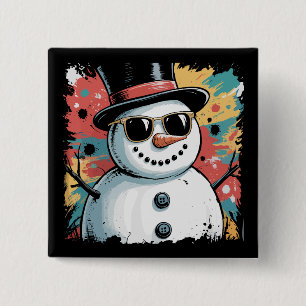 Sneeuwpop Kerst Borstelstreek Spatten Cool Winter Vierkante Button 5,1 Cm