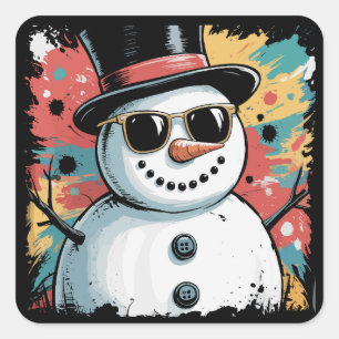 Sneeuwpop Kerst Borstelstreek Spatten Cool Winter Vierkante Sticker