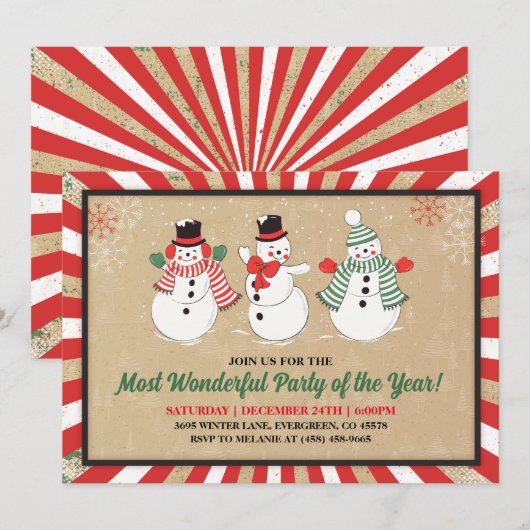 sneeuwpop kerstfeestuitnodiging kaart (Voorkant / Achterkant)