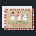 sneeuwpop kerstfeestuitnodiging kaart<br><div class="desc">Nodig gasten uit op uw kerstfeest met deze schattige  sneeuwpop kerst feestuitnodiging. Dit charmante ontwerp toont drie schattige sneeuwpoppen in  stijl,  elk boordevol klassieke feestvreugde. Het is een hartverwarmende manier om het vakantieseizoen in te luiden en blijvende herinneringen aan creëer bij dierbaren op te roepen." ⛄🎄💌</div>