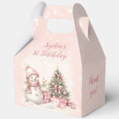 Sneeuwpop Meisje Roze Kerst 1e Verjaardag Groot Bedankdoosjes (Achterkant)