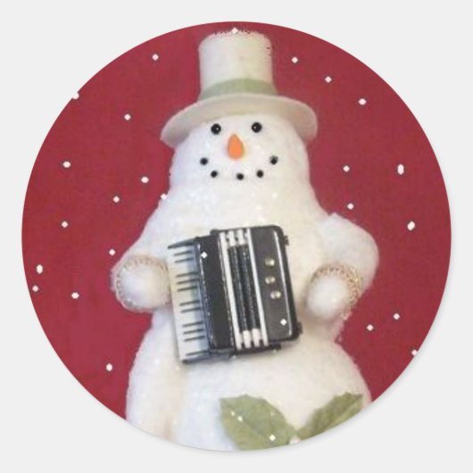 SNEEUWPOP MET ACCORDEON RONDE STICKER (Voorkant)