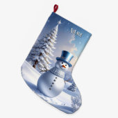 Sneeuwpop met blauwe hoed Kerstboom Kerstvakantie Grote Kerstsok (Voorkant (Hangend))