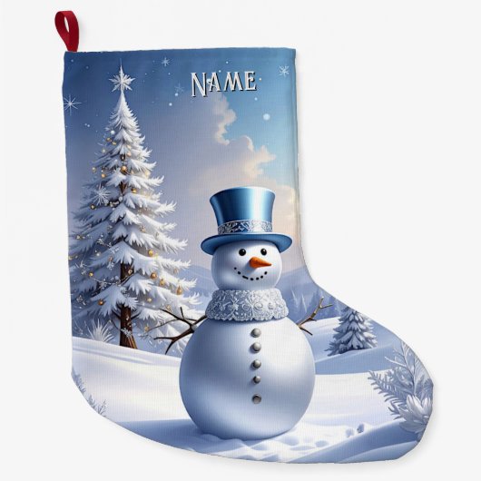 Sneeuwpop met blauwe hoed Kerstboom Kerstvakantie Grote Kerstsok (Voorkant)