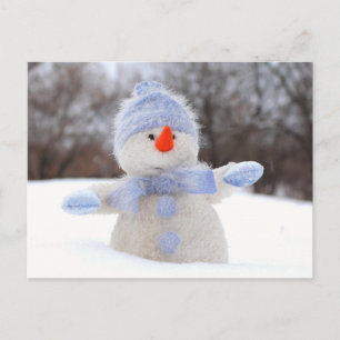 Sneeuwpop met blauwe muts briefkaart