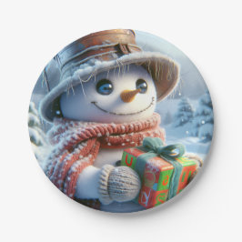 Sneeuwpop met cadeau, Kerstmis, Auteur Natasha Ons Papieren Bordje