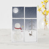 sneeuwpop met gouden kerstster in het raam kaart (Gele Bloem)