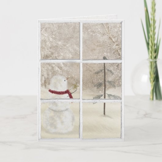 sneeuwpop met gouden kerstster in het raam kaart (Voorkant)