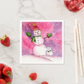 Sneeuwpop met gravers cocktailservetjes servet (Insitu)