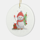 sneeuwpop met kerstboom keramisch ornament (Links)